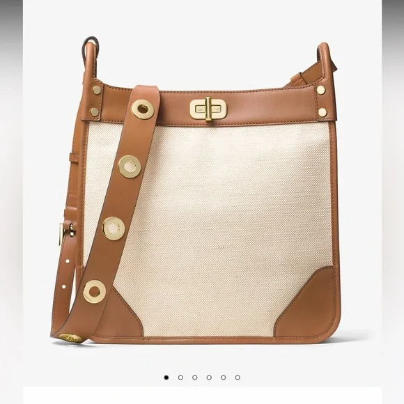 Michael Kors Sullivan Large Leather and Linen Messenger Bag travel office career - Picture 12 of 12